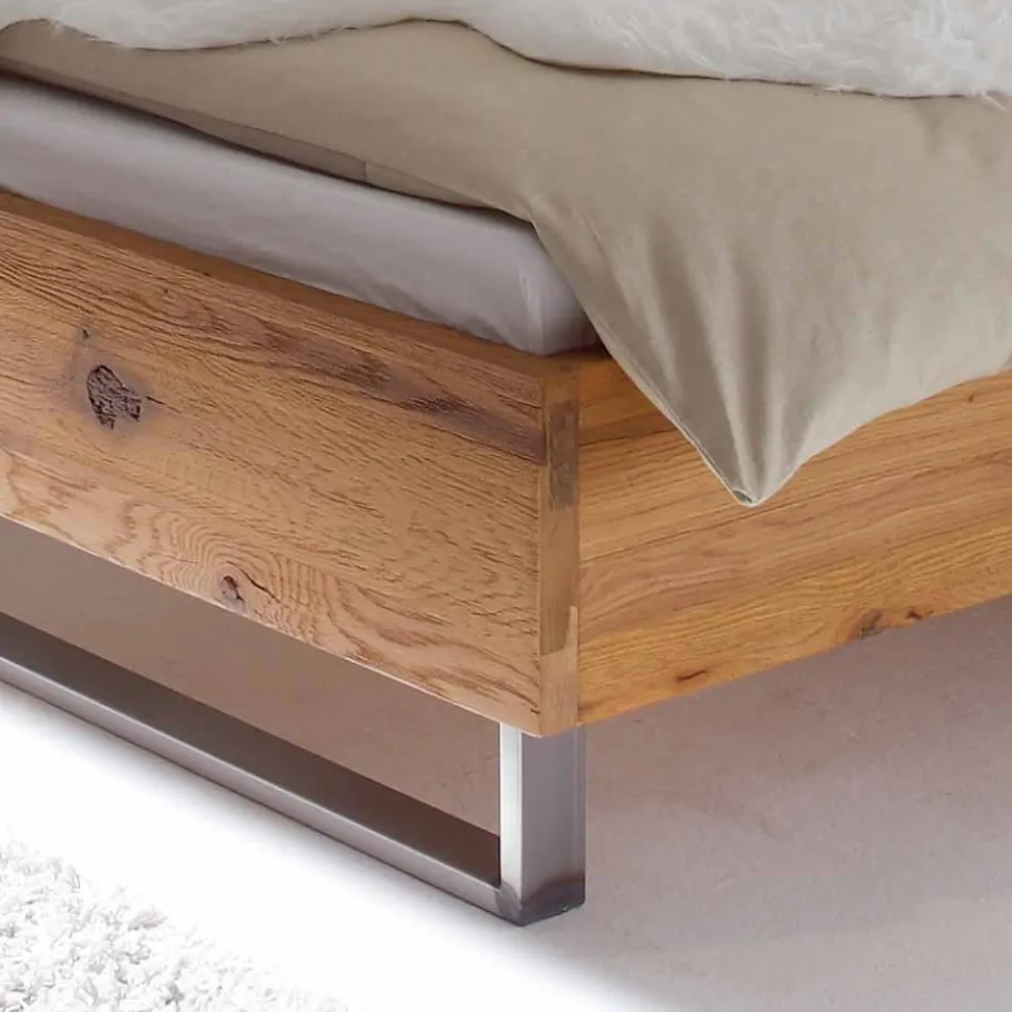 Wohnen Wildholz Bett Housten mit Bügelgestell aus Metall