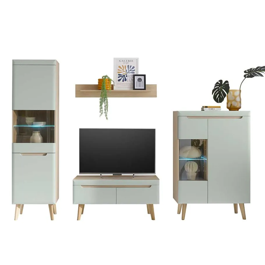 Discount Wohnen Wohnzimmer Anbauwand im Skandi Design - Armina (vierteilig)