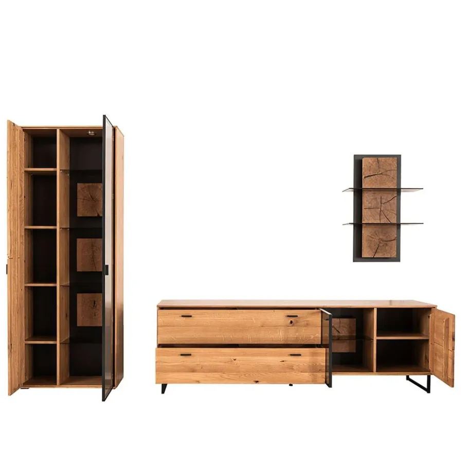 New Wohnen Wohnzimmer Anbauwand Möbel Set - Drinidad (dreiteilig)