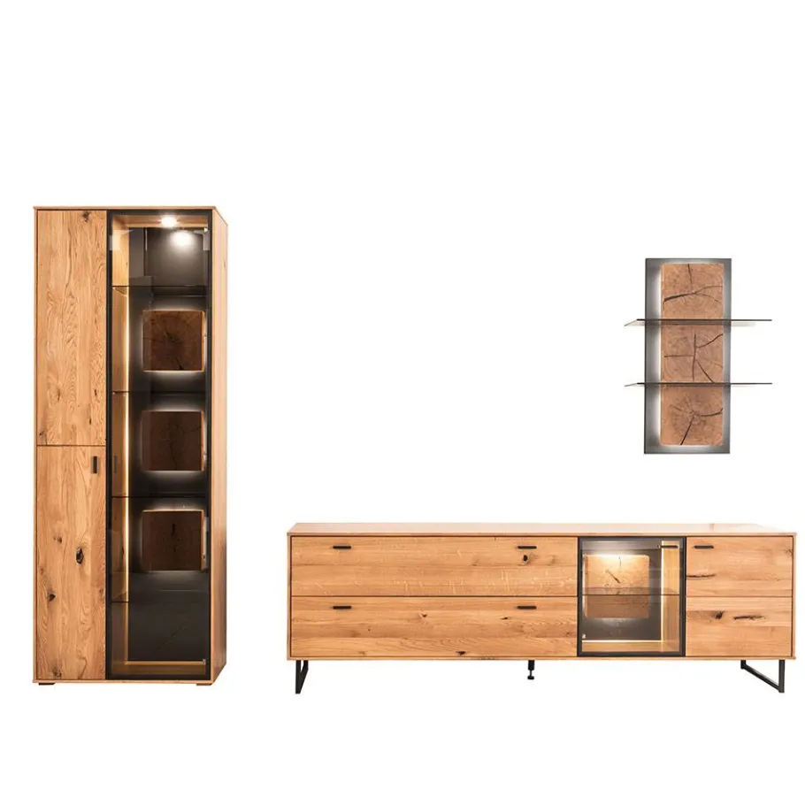 New Wohnen Wohnzimmer Anbauwand Möbel Set - Drinidad (dreiteilig)