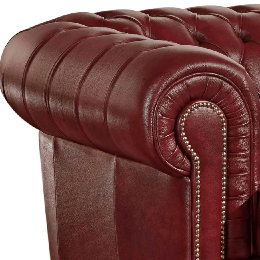 Hot Wohnen Wohnzimmer Couch in Dunkelrot Leder - Tuguda