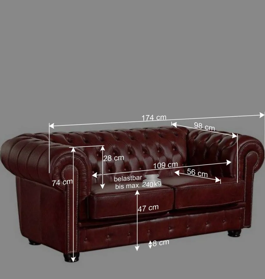 Hot Wohnen Wohnzimmer Couch in Dunkelrot Leder - Tuguda