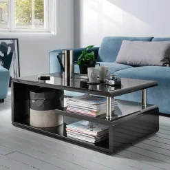 Outlet Wohnen Wohnzimmer Couchtisch in Schwarz hochglänzend - Jusip