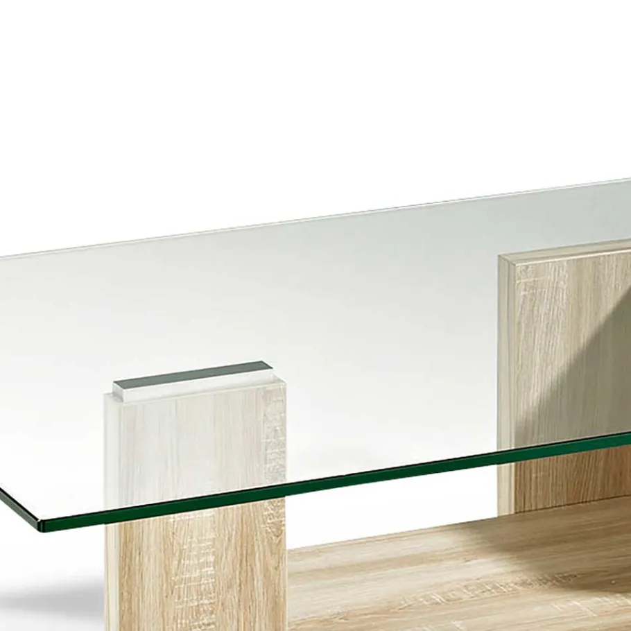 Best Wohnen Wohnzimmer Glastisch auf Säulengestell mit Ablage - Durense