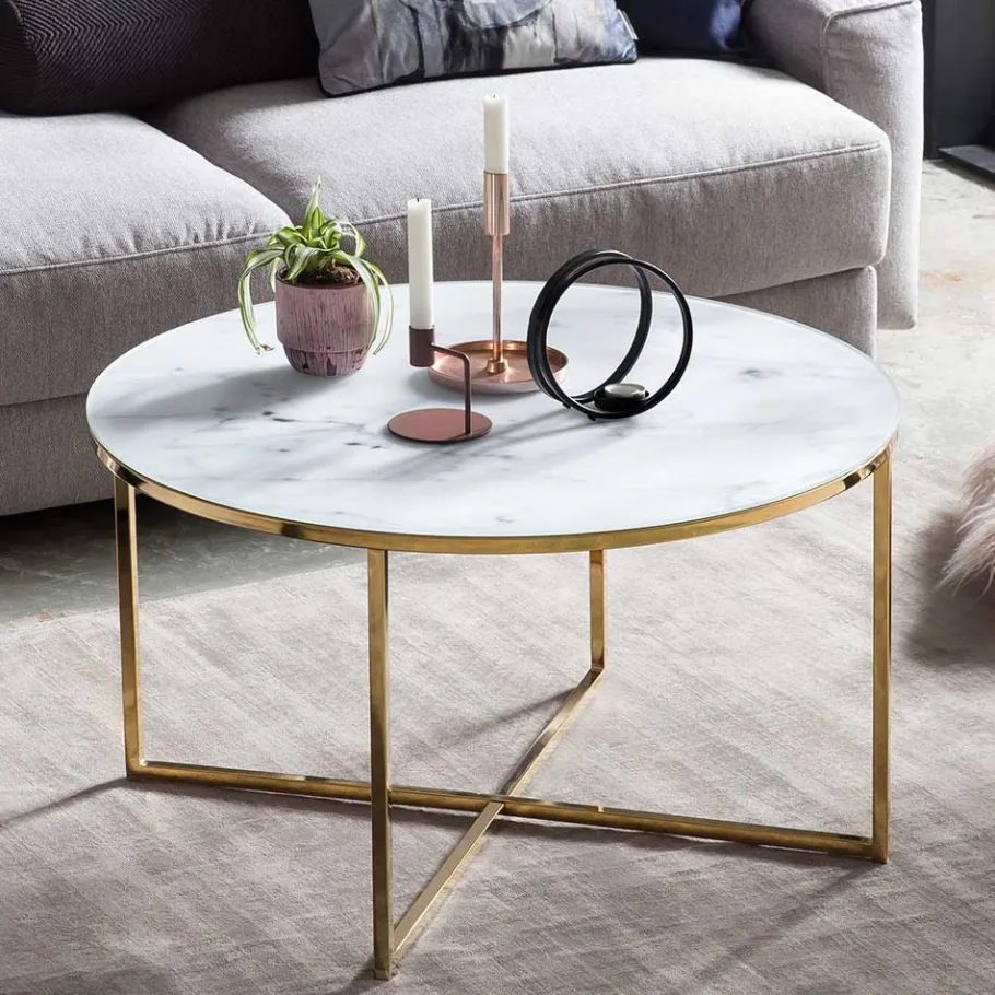 Wohnen Wohnzimmer Glastisch in Marmor Optik - Matchy