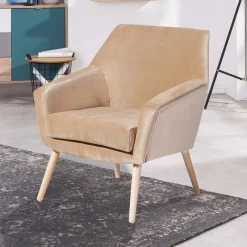 Hot Wohnen Wohnzimmer Polstersessel in Beige Samtvelours - Enzuena