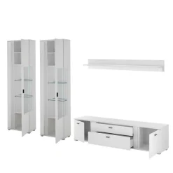 Clearance Wohnen Wohnzimmer Schrank & Regal Set in Weiß - Tirol (vierteilig)