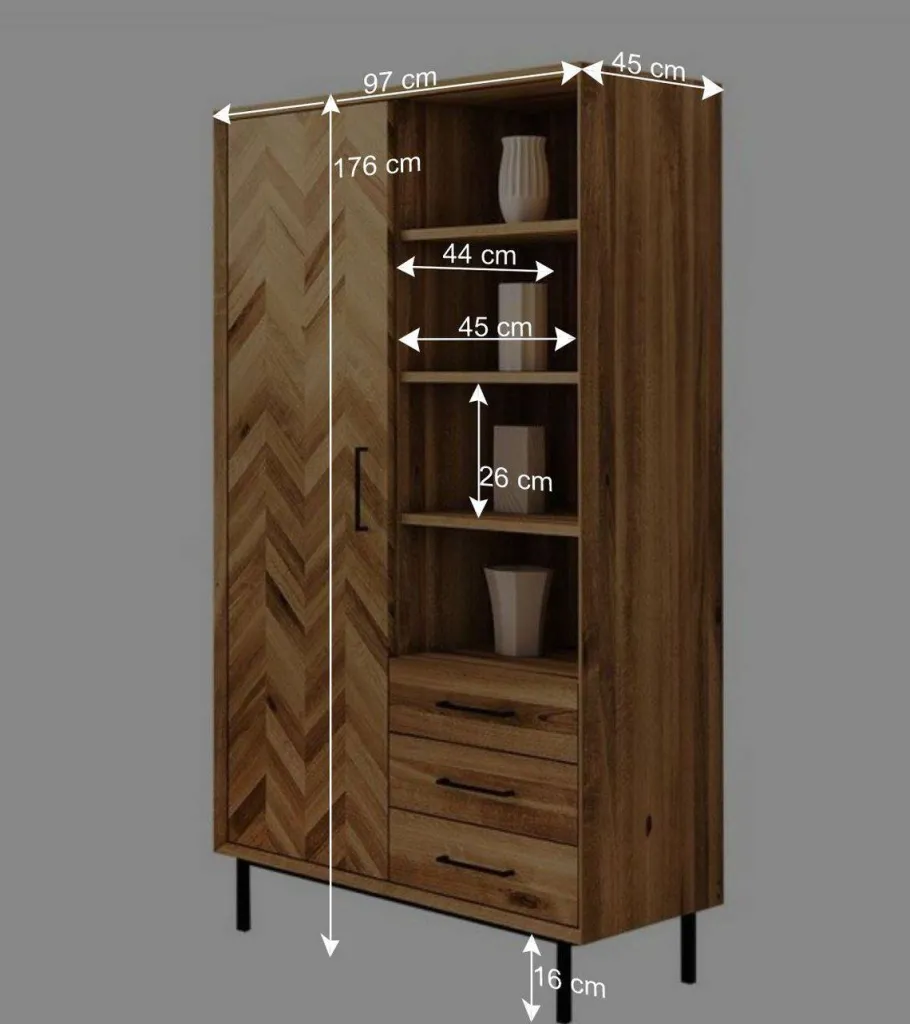 Discount Wohnen Wohnzimmer Schrank mit Tür Fischgrät Optik - Kerfa
