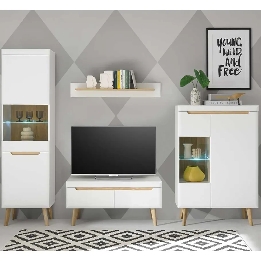 Best Wohnen Wohnzimmer Schrankset im Skandi Design - Ginko (vierteilig)