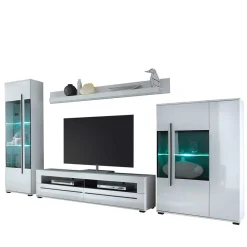 Sale Wohnen Wohnzimmer Schrankwand Eila in Hochglanz Weiß (vierteilig)