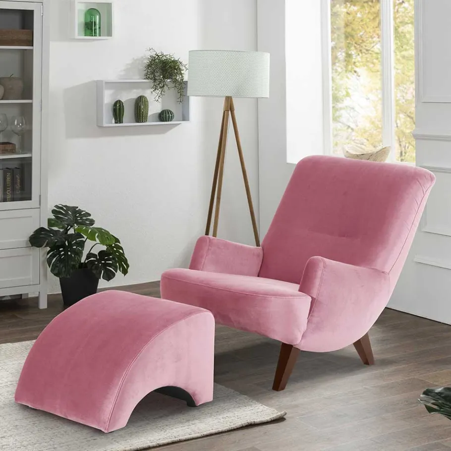 Online Wohnen Wohnzimmer Sessel in Rosa und Nussbaum - Jily