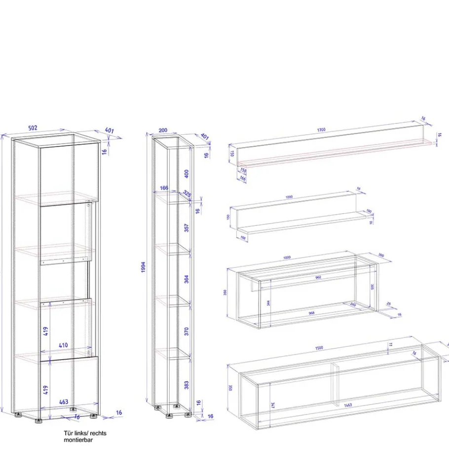 Wohnen Wohnzimmer TV-Anbauwand Set - Ahilav (sechsteilig)