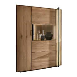 New Wohnen Wohnzimmer Vitrine aus Asteiche mit Metall - Clenza I