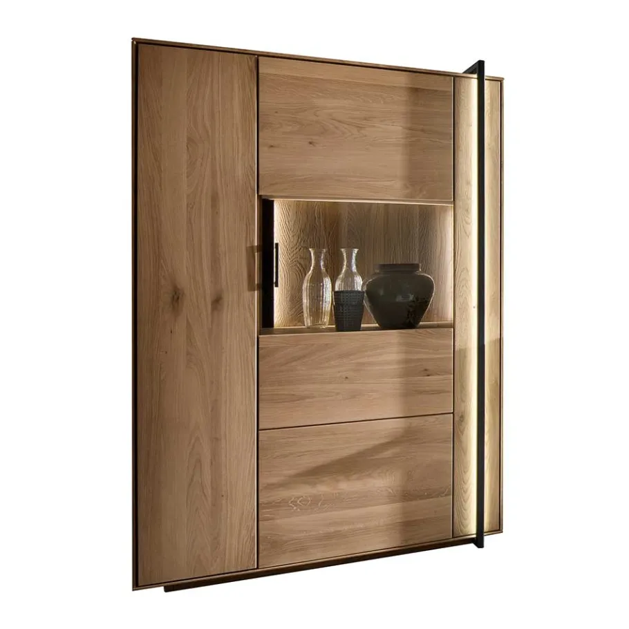 New Wohnen Wohnzimmer Vitrine aus Asteiche mit Metall - Clenza I