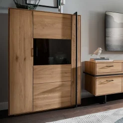 New Wohnen Wohnzimmer Vitrine aus Asteiche mit Metall - Clenza I