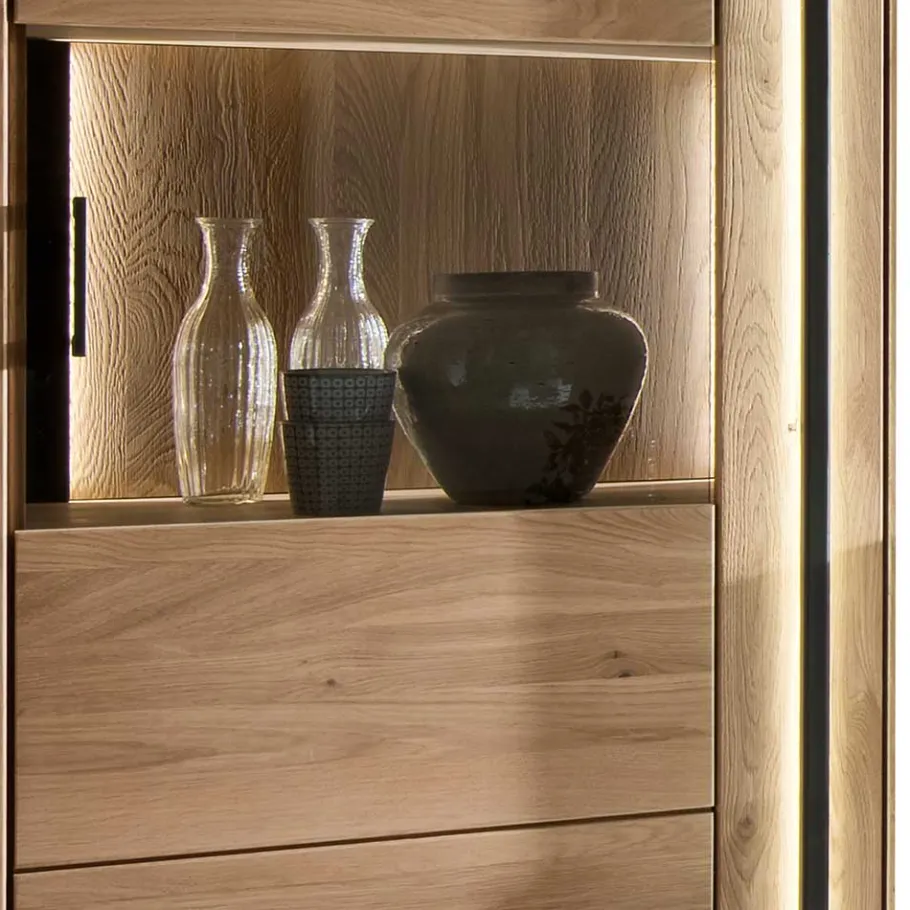 New Wohnen Wohnzimmer Vitrine aus Asteiche mit Metall - Clenza I