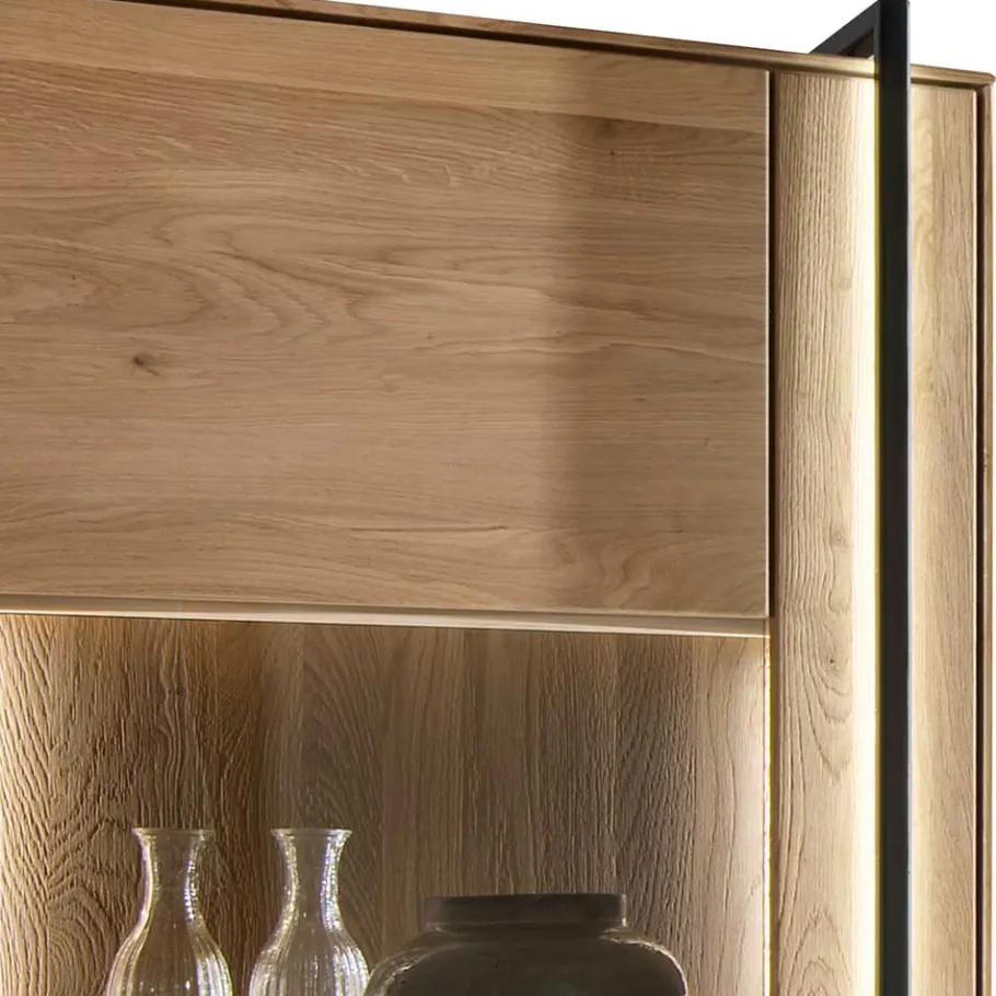 New Wohnen Wohnzimmer Vitrine aus Asteiche mit Metall - Clenza I
