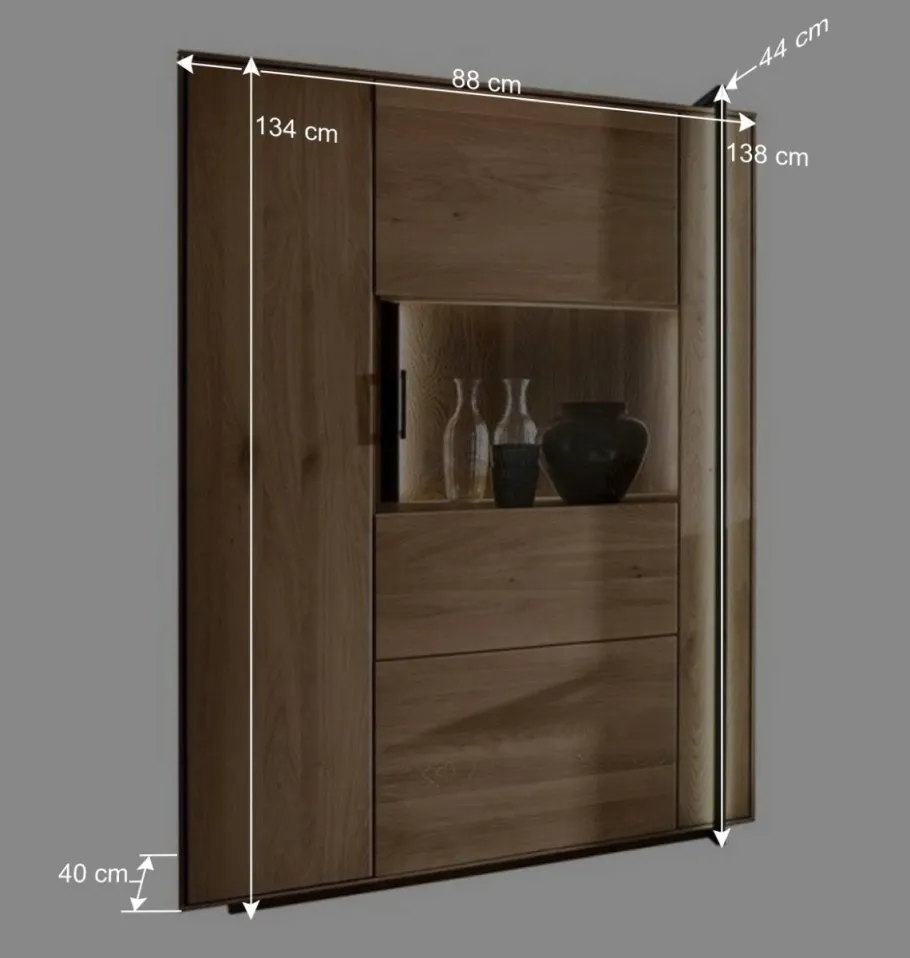 New Wohnen Wohnzimmer Vitrine aus Asteiche mit Metall - Clenza I