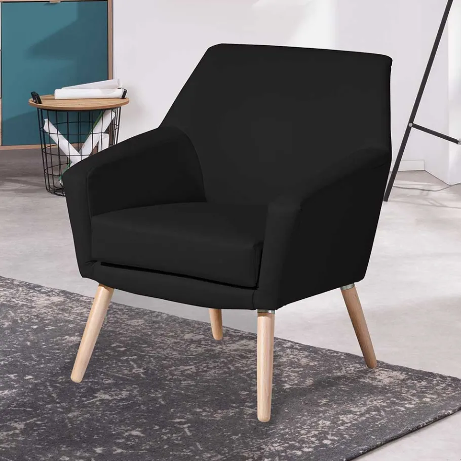 Outlet Wohnen Wohnzimmersessel in Schwarz Kunstleder - Ciabeta