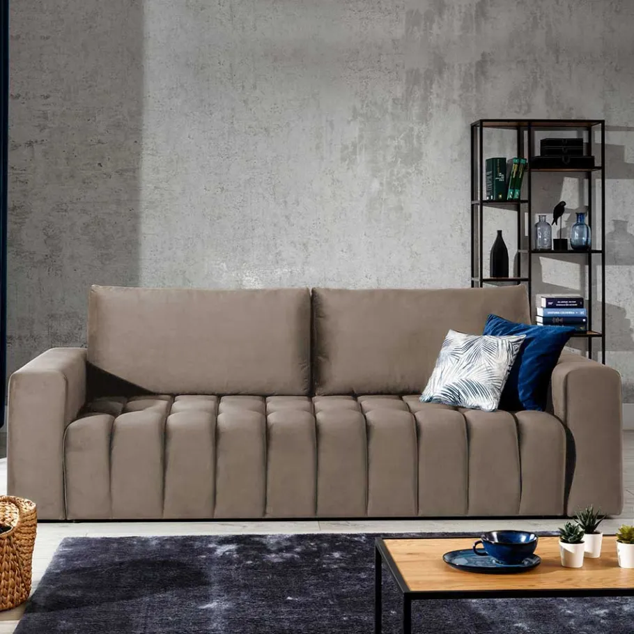 Outlet Wohnen Wohnzimmersofa mit Bettfunktion in Hellbraun - Coisma