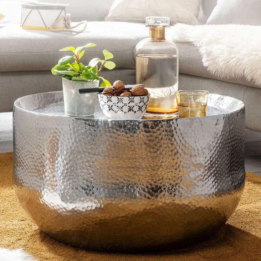 Discount Wohnen Wohnzimmertisch im Fass Design in Silber - Samantra