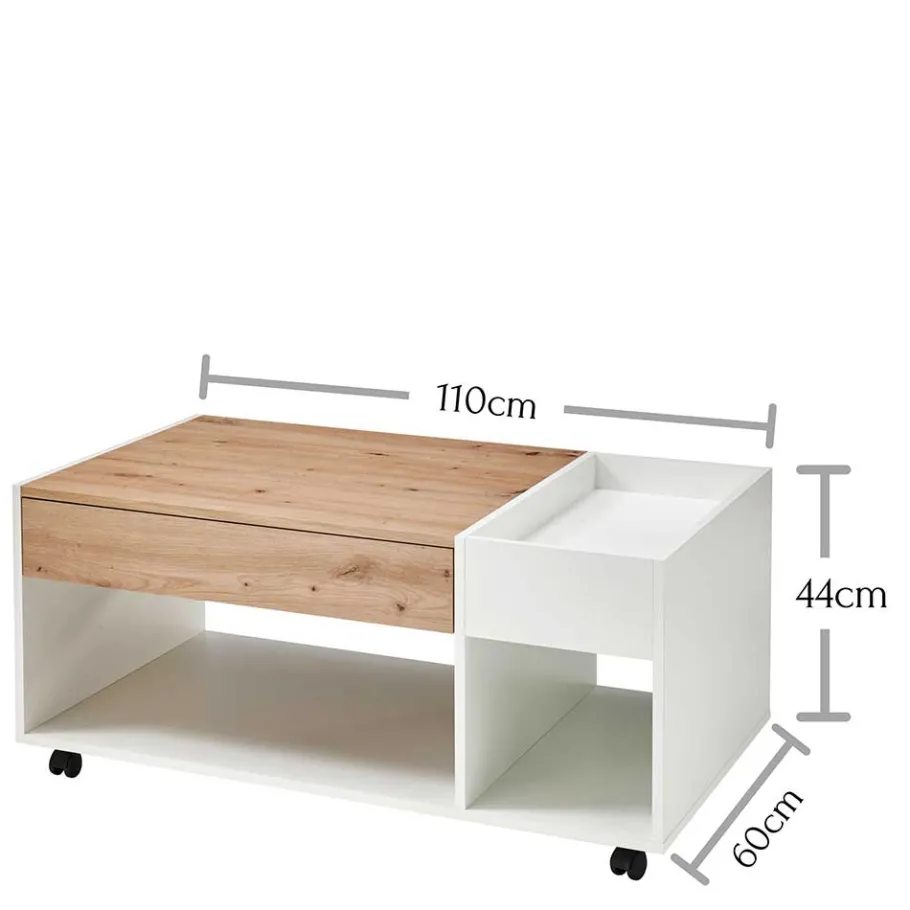 New Wohnen Wohnzimmertisch mit Rollen & Schublade - Palm
