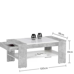 Discount Wohnen Wohnzimmertisch mit Schublade & Ablage in Beton NB - Cadylica