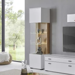 Hot Wohnen Wohnzimmer-Vitrine in Weiß und Wildeiche - Nenaloro