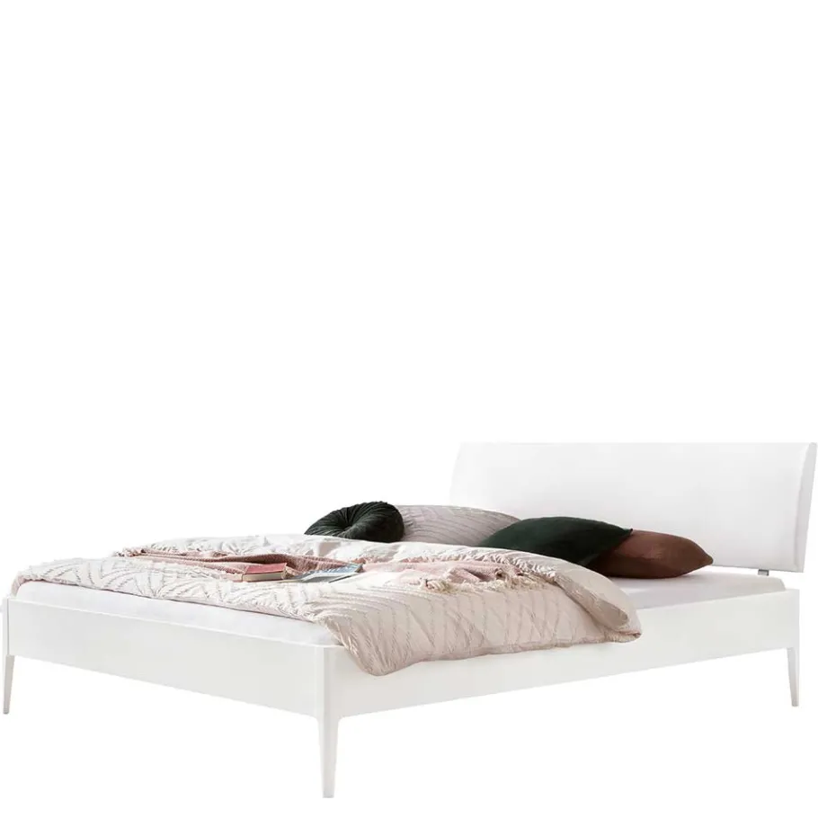 Online Wohnen 140x200 Bett in Weiß aus Buche & Kunstleder - Shian