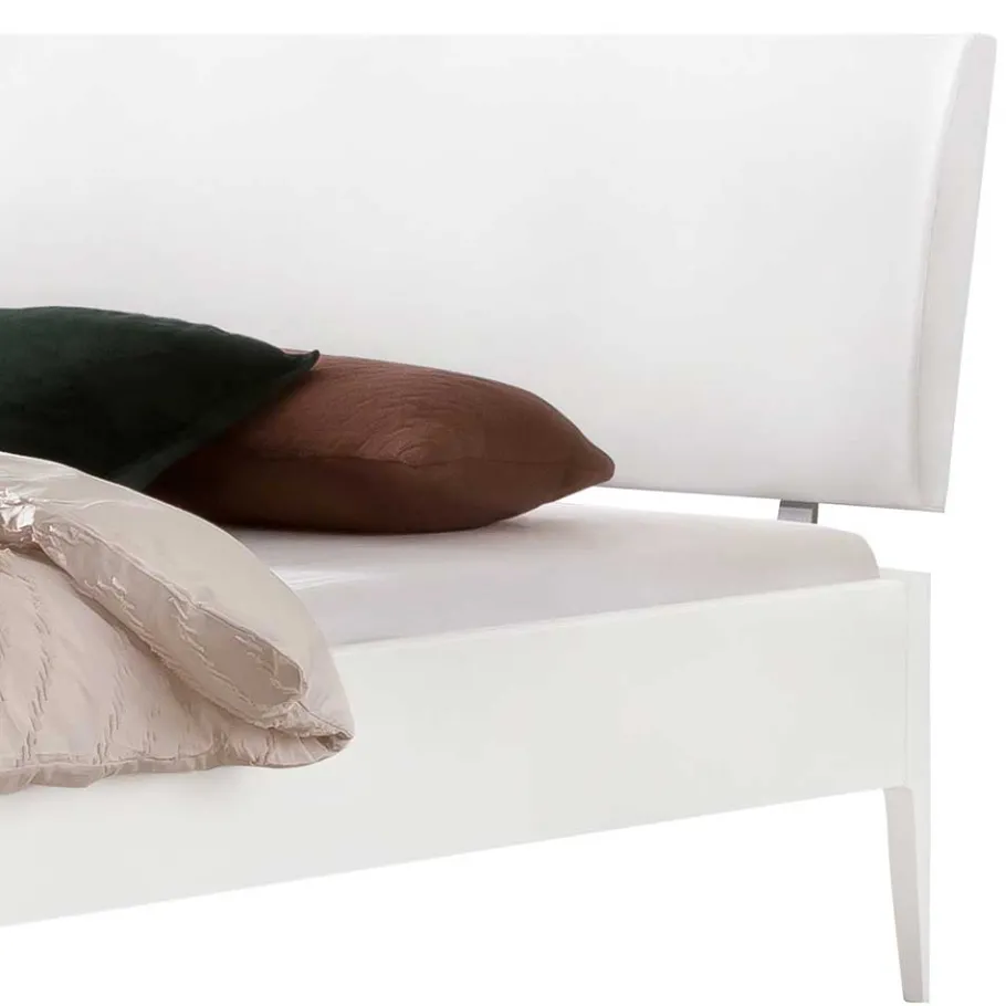 Online Wohnen 140x200 Bett in Weiß aus Buche & Kunstleder - Shian