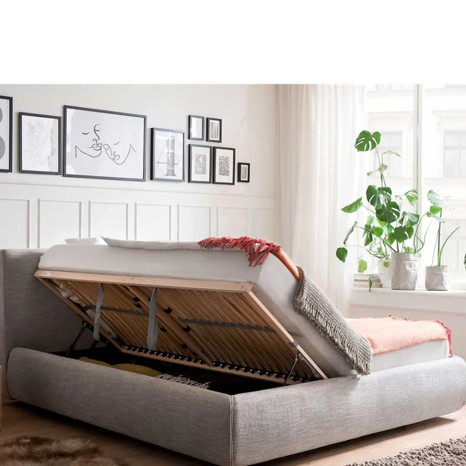 Online Wohnen 180x200 Bettkasten Doppelbett in Hellgrau - Tanky