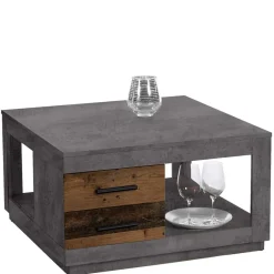 Discount Wohnen 80x80 cm Couchtisch in Beton Optik & Antik Holz NB - Imlory