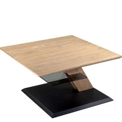 Online Wohnen 75x75 cm Couchtisch mit grauer Glasablage - Tselesto