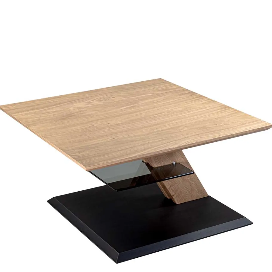 Online Wohnen 75x75 cm Couchtisch mit grauer Glasablage - Tselesto
