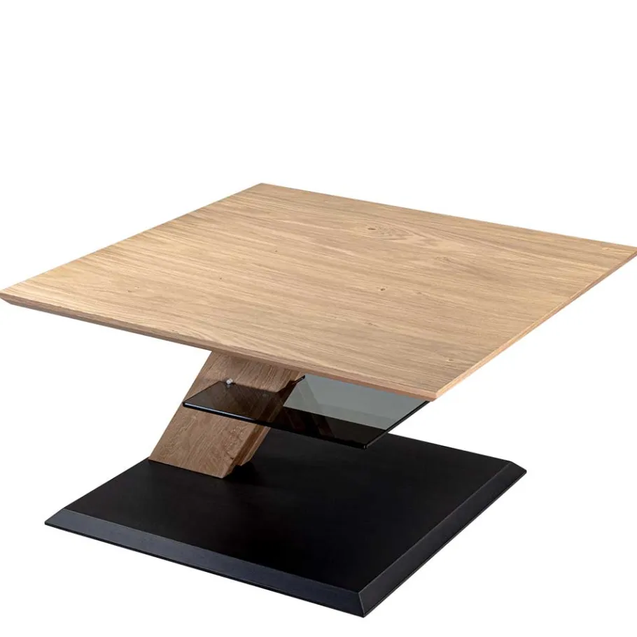 Online Wohnen 75x75 cm Couchtisch mit grauer Glasablage - Tselesto