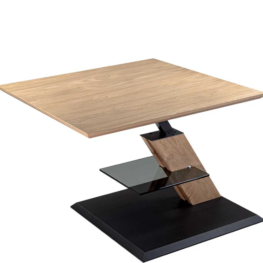 Online Wohnen 75x75 cm Couchtisch mit grauer Glasablage - Tselesto