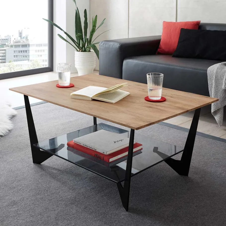 Online Wohnen 90x60 cm Couchtisch mit Massivholzplatte Eiche - Lasson