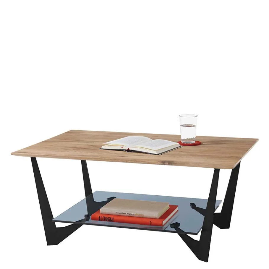 Online Wohnen 90x60 cm Couchtisch mit Massivholzplatte Eiche - Lasson