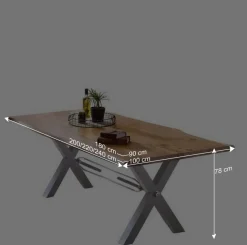 Hot Wohnen X Fuß Esszimmertisch mit Holzplatte Live Edge - Kandu