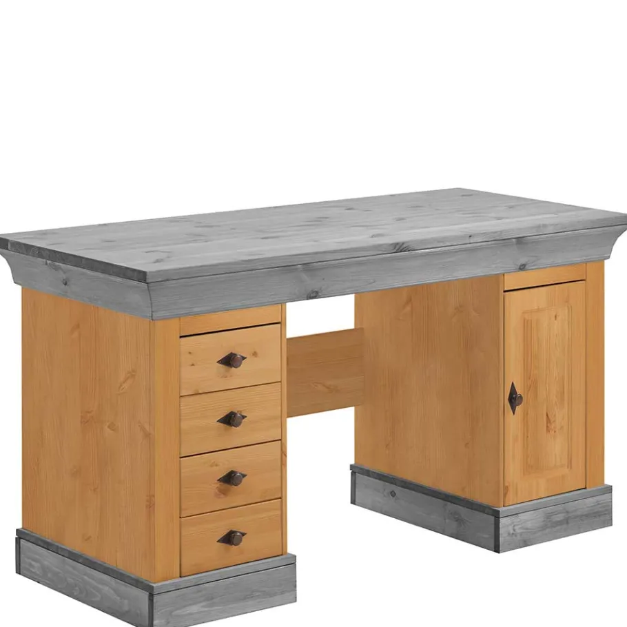 Best Wohnen 144x66 Landhaus Holz-Schreibtisch zweifarbig - Eshelas