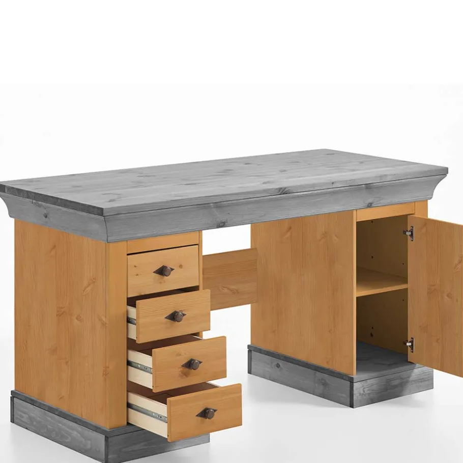 Best Wohnen 144x66 Landhaus Holz-Schreibtisch zweifarbig - Eshelas
