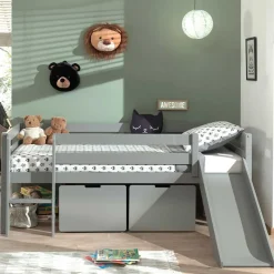 Sale Wohnen 90x200 Mini Hochbett mit Rutsche in Grau - Galicia