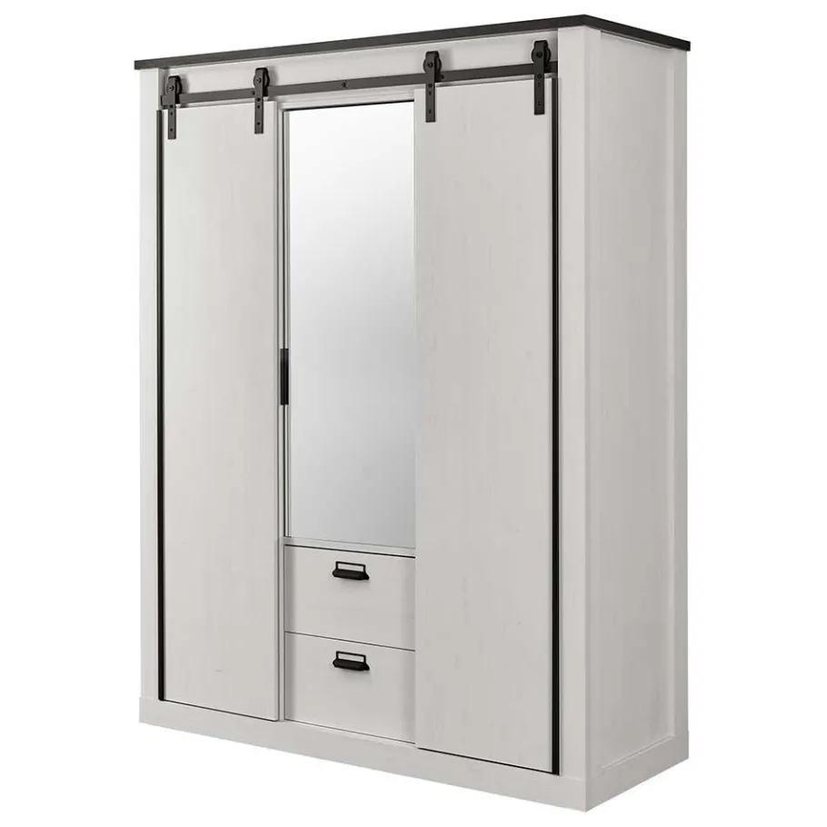 New Wohnen 140x200 Modern Country Bett & Schrank - Tramos (vierteilig)