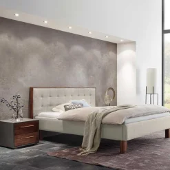 Best Wohnen 140x200 Polsterbett in Beige und Nussbaum - Kyras