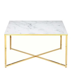 Best Wohnen 80x80 Quadrat Couchtisch in Marmor Optik & Gold - Hulmane