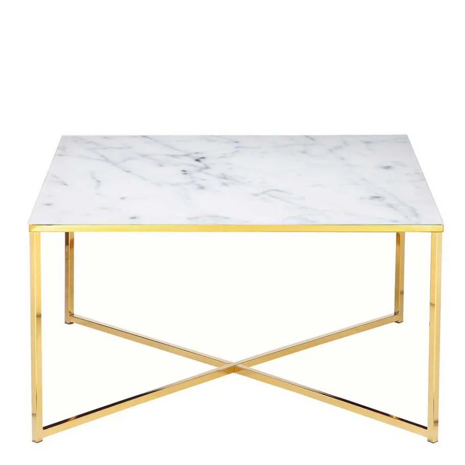 Best Wohnen 80x80 Quadrat Couchtisch in Marmor Optik & Gold - Hulmane