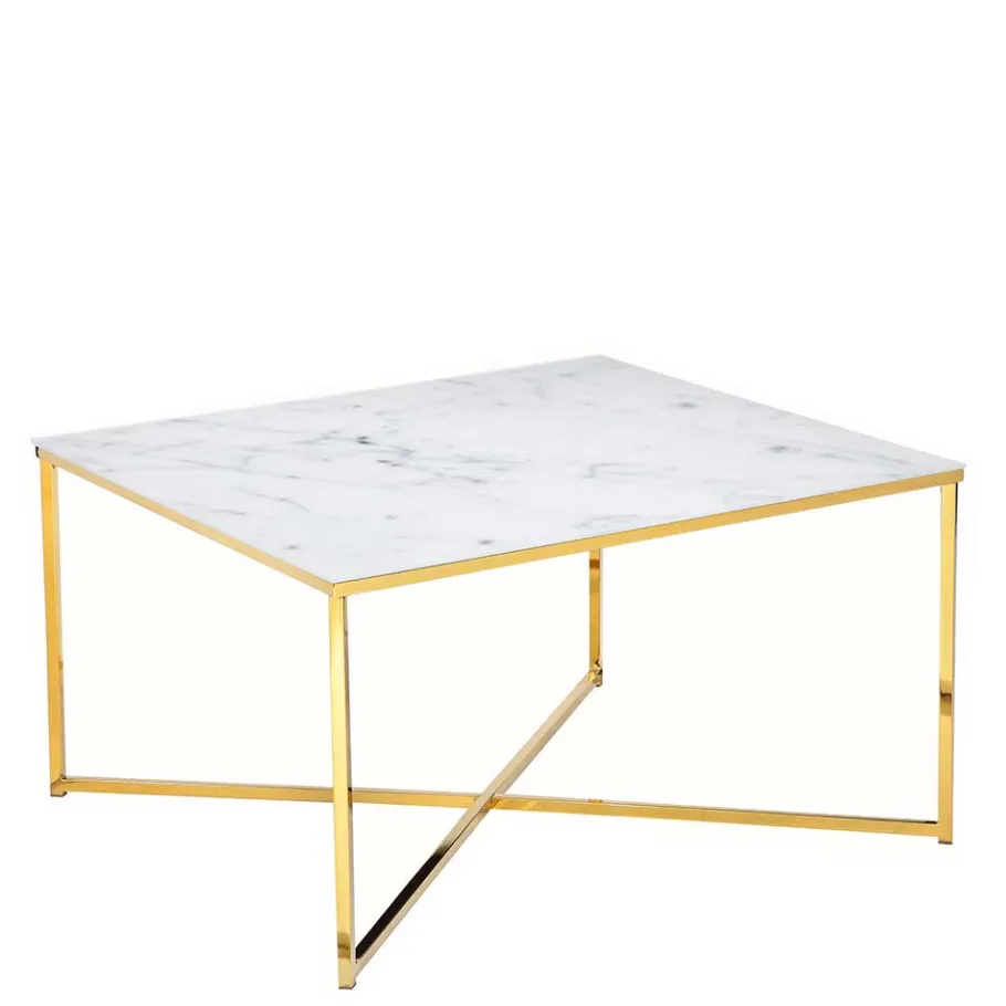 Best Wohnen 80x80 Quadrat Couchtisch in Marmor Optik & Gold - Hulmane