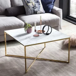 Best Wohnen 80x80 Quadrat Couchtisch in Marmor Optik & Gold - Hulmane
