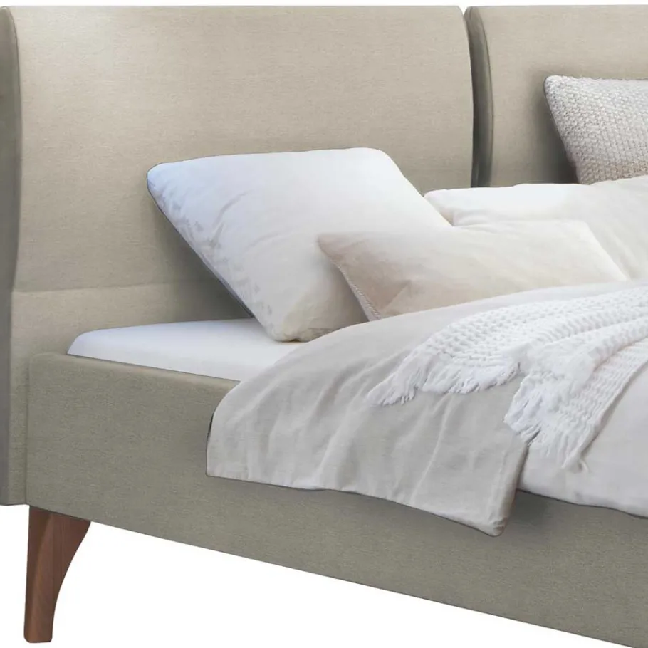 Best Wohnen 140x200 Stoffbett in Beige und Kernbuche - Dymcu