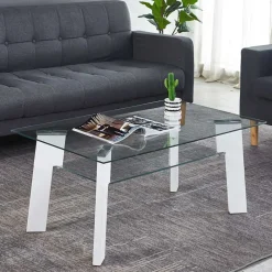 Wohnen 110x60 Wohnzimmer Glastisch mit Ablage - Masuca